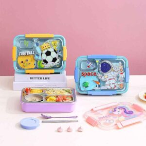 Character Jumbo Steel Bento Box with 4 Compartments/Cutlery